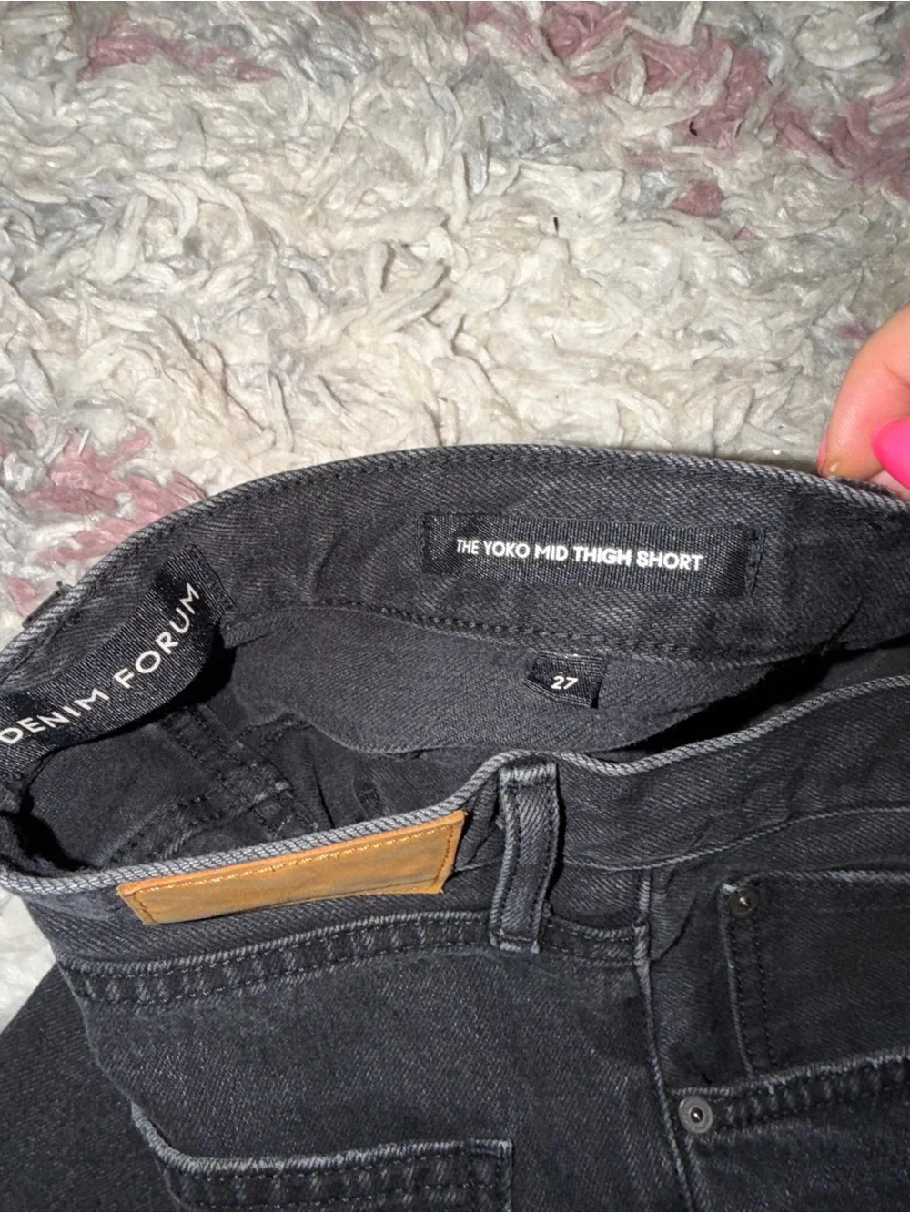 Aritzia denim forum yoko high rise long denim shorts 27